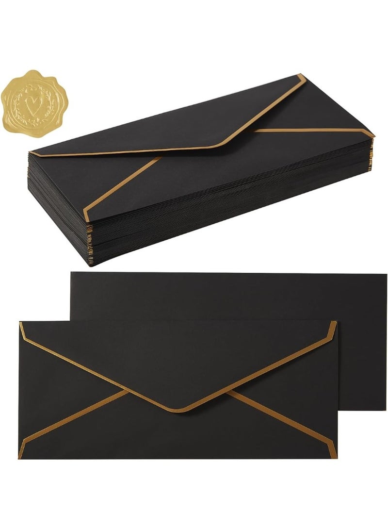 jaexest 50 Pack #10 Gold Border Self Seal Business Envelopes 4 1/8 x 9 1/2" Black for Office Mailing Checks Invoices - Image 1